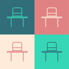Pop art line Orthodox jewish hat with sidelocks icon isolated on color background. Jewish men in the traditional clothing. Judaism symbols. Vector Illustration