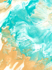 Fototapeta na wymiar Abstract sea and sand, turquoise wave creative hand painted background, marble texture, abstract ocean