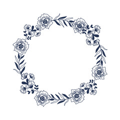 Digital clipart flower  Botanical blooming outline wreath  frame invitation label greetings hand painted on white