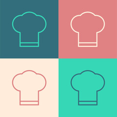 Pop art line Chef hat icon isolated on color background. Cooking symbol. Cooks hat. Vector Illustration