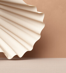 Abstract empty podium seashell for cosmetic product presentation, beige object placement background 3d rendering