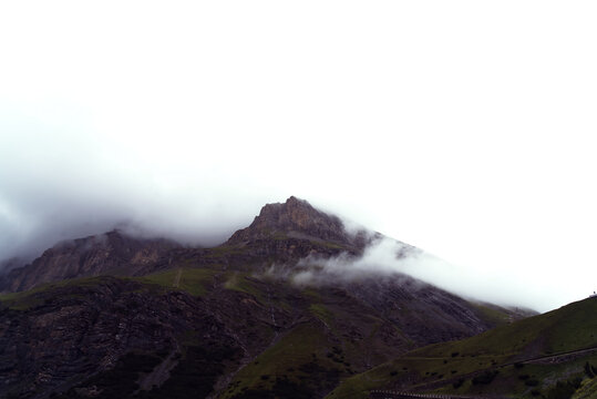 Nature around the Stelvio Pass in Stilfser Joch, Italy under the fog