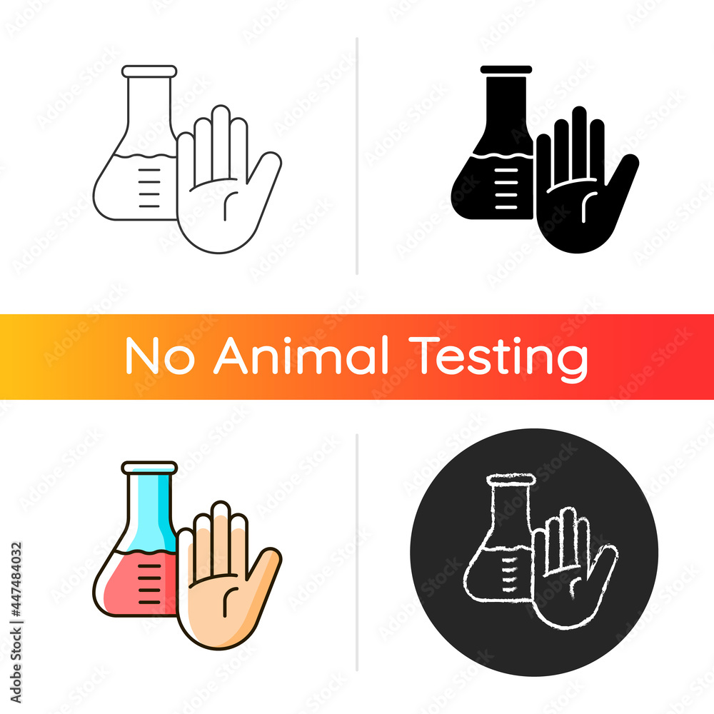 Poster no chemical testing gradient icon. stop toxicity exposure. prevent experiments. refusal for for anim