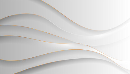 Grey silver smooth flowing waves with curved golden lines abstract background. Vector design