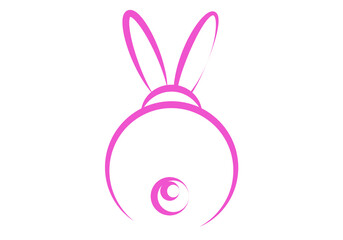 Trazos de conejo rosa en fondo blanco.