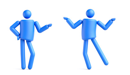 3d render, abstract human character posing, clip art isolated on white background. Man symbol demonstrates actions