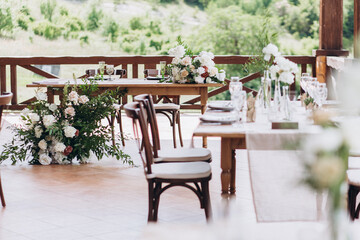 Fototapeta na wymiar Boho wedding table for a newlywed banquet.