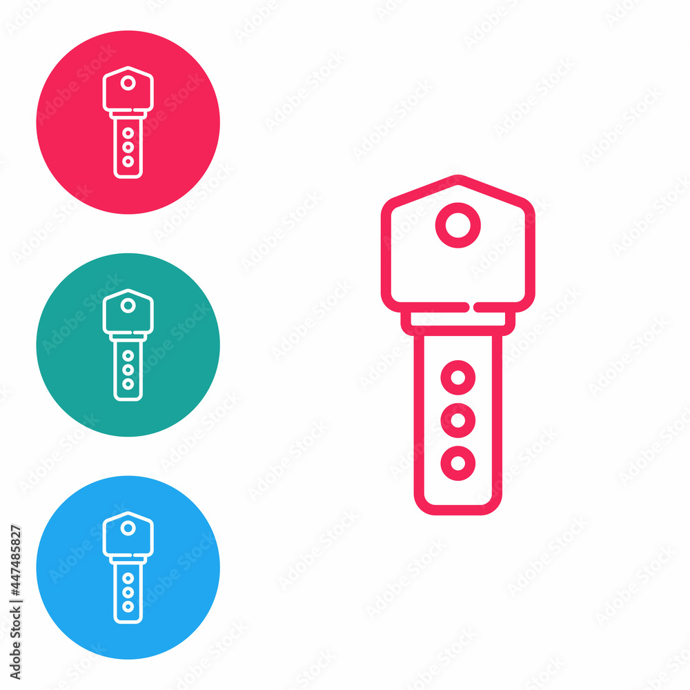 Poster red line house key icon isolated on white background. set icons in circle buttons. vector