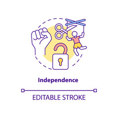 Independence and autonomy concept icon. Humanitarian aid political, economic, military sovereignty abstract idea thin line illustration. Vector isolated outline color drawing. Editable stroke