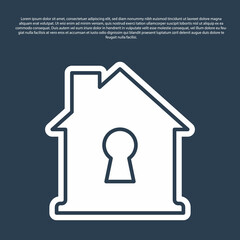 Blue line House under protection icon isolated on blue background. Home and shield. Protection, safety, security, protect, defense concept. Vector