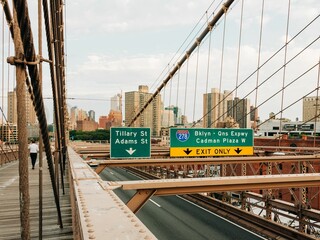 Naklejka premium Signs on the Brooklyn Bridge, in New York City