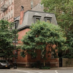 Brick house on a corner in the West Village, Manhattan, New York City