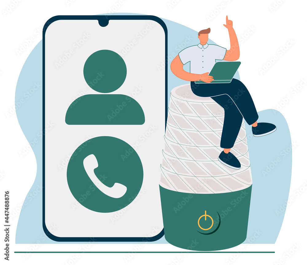 Poster voice assistant abstract concept vector illustration set. smart speaker apps development, office con