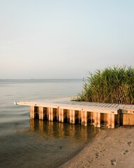 Boardwalk and grasses along the water in Fire Island, New York