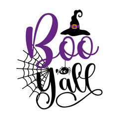 Boo Y'all - Cute spider and witch hat for Halloween. Good for Child fashion, poster, card, label party card, and other gifts design.