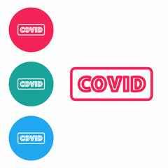 Red line Corona virus covid-19 icon isolated on white background. Bacteria and germs, cell cancer, microbe, fungi. Set icons in circle buttons. Vector.