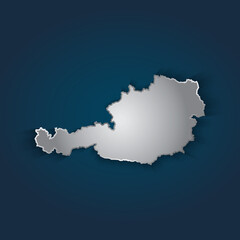 Austria map 3D metallic silver with chrome, shine gradient on dark blue background. Vector illustration EPS10.