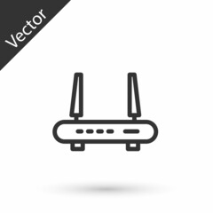 Grey Router and wi-fi signal icon isolated on white background. Wireless ethernet modem router. Computer technology internet. Vector