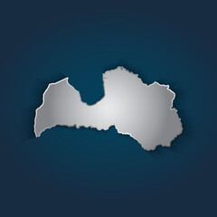 Latvia map 3D metallic silver with chrome, shine gradient on dark blue background. Vector illustration EPS10.