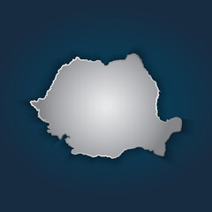 Romania map 3D metallic silver with chrome, shine gradient on dark blue background. Vector illustration EPS10.