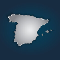 Obraz premium Spain map 3D metallic silver with chrome, shine gradient on dark blue background. Vector illustration EPS10.