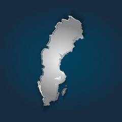 Sweden map 3D metallic silver with chrome, shine gradient on dark blue background. Vector illustration EPS10.