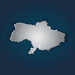 Ukraine map 3D metallic silver with chrome, shine gradient on dark blue background. Vector illustration EPS10.