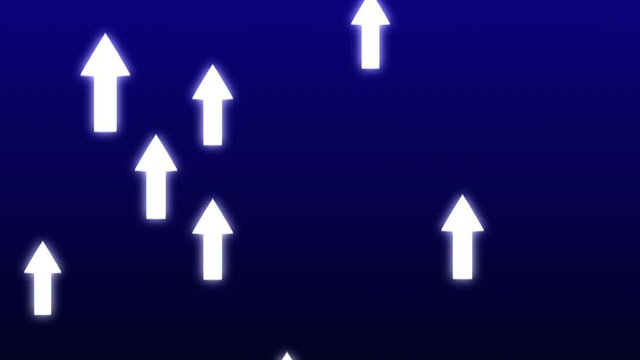 Many white glowing arrows rising on deep blue gradient background