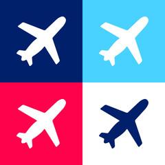 Fototapeta premium Airplane Black Shape Ascending Rotated To Right blue and red four color minimal icon set