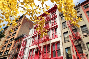 New York Soho - autumn leaves seasonal view.