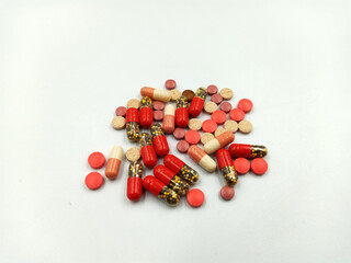 Assorted pharmaceutical medicine pills, tablets and capsules