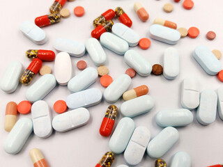 Assorted pharmaceutical medicine pills, tablets and capsules