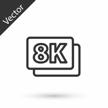 Grey line 8k Ultra HD icon isolated on white background. Vector