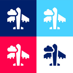 Airplane blue and red four color minimal icon set