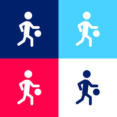 Basketball Player Silhouette With The Ball blue and red four color minimal icon set