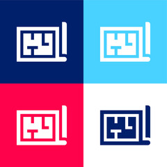 Architecture blue and red four color minimal icon set