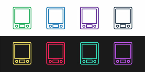 Set line Electronic scales icon isolated on black and white background. Weight measure equipment. Vector