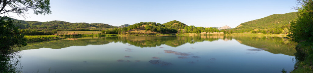 Fototapeta na wymiar Small lake in the forest, panorama
