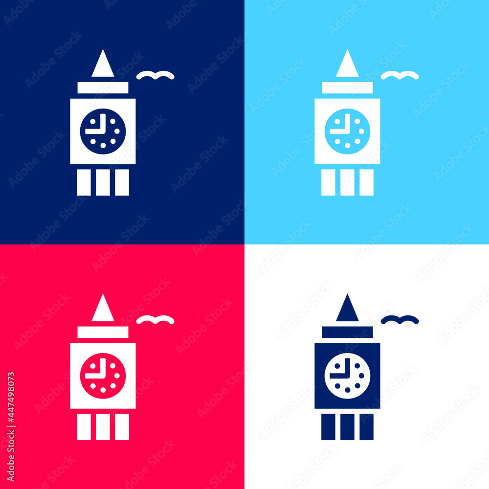 Wall mural big ben blue and red four color minimal icon set