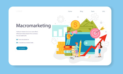 Macromarketing web banner or landing page. Business promotion educational
