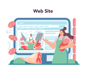Butcher or meatman online service or platform. Fresh meat