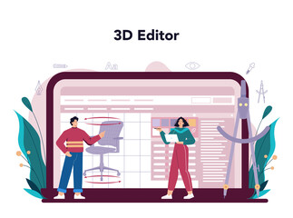 Industrial designer online service or platform. Artist creating modern