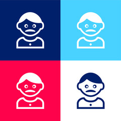 Adult Man With Moustache blue and red four color minimal icon set
