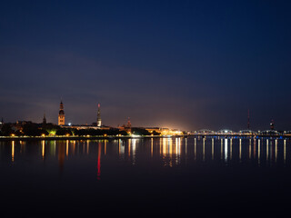 Fototapeta na wymiar Beautiful night panorama of old Riga