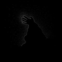 abstract hand made of dots on black, technological