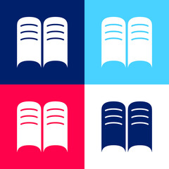 Book Opened Pages blue and red four color minimal icon set