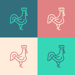 Pop art line French rooster icon isolated on color background. Vector