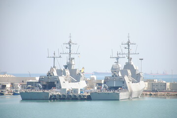 Israeli battle ships in harbor of Haifa. Two Sa'ar 5 class missile corvettes of the Israeli Navy