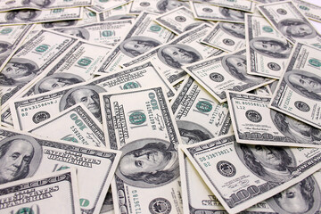 100 US dollars banknotes close up