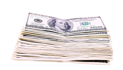 100 US dollars banknotes on white background